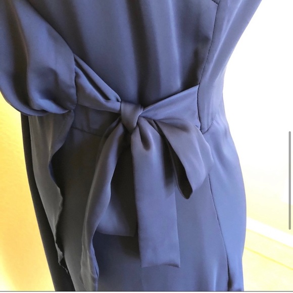 L’Academie High Low Wrap Blouse In Navy - Picture 4 of 8